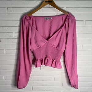 Wayf Bubblegum Pink Smocked Waist Raglan Long Sleeve Top, Women’s Size XS